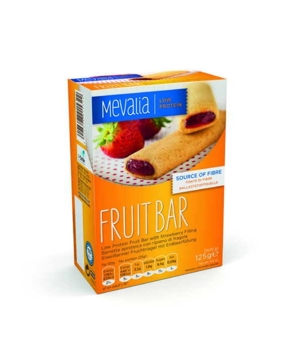 Харчовий продукт для спеціальних медичних цілей низькопротеїновий фруктовий батончик з полуничною начинкою Мевалія Фрут Бар